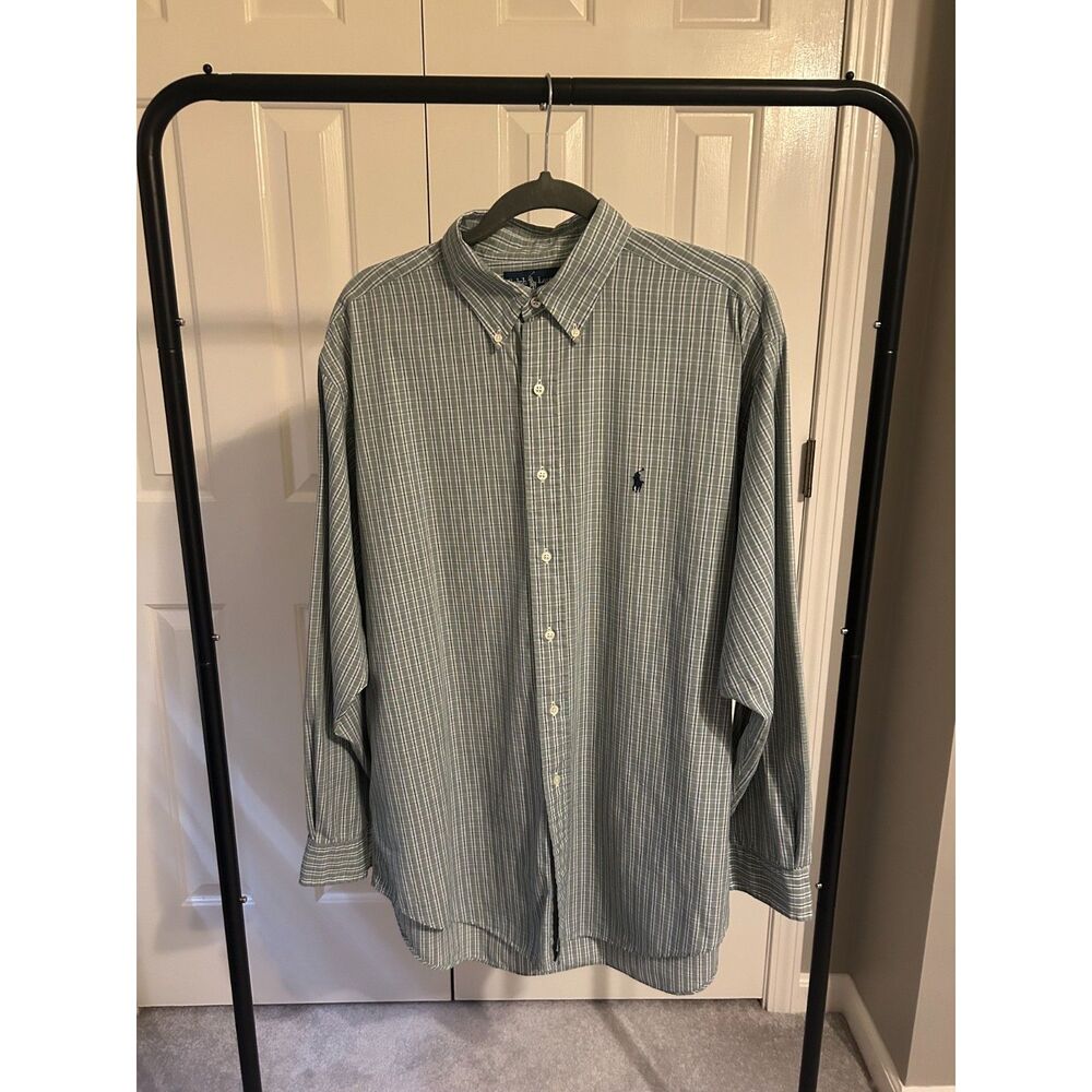 Vintage Polo Ralph Lauren Yarmouth Shirt Mens 16.5 34/35 Plaid Green Gray
